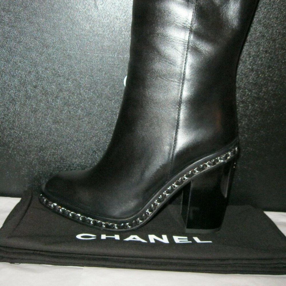 Chanel Leather Tall Boots CC heel